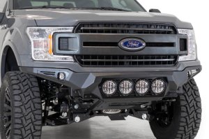 Ford F-150 Bumper - Front - Addictive Desert Designs - Bomber with 4 Rigid 360 6-inch light mounts - Hammer Black with Satin Black panels - `18-`20